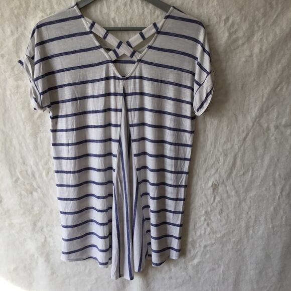 Chico's White and Blue Striped Crisscross Back Hi/Lo Tunic - Picture 10 of 16